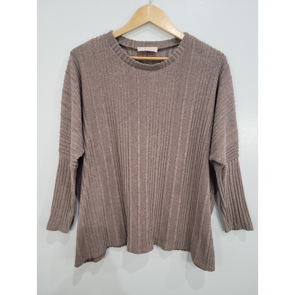 Sweet Adelyn Ribbed Knit Oversized Long‎ Sleeve Sweater Taupe Women's Top